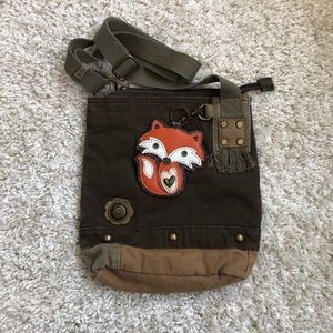 Chala Canvas Crossbody Purse Fox Key Chain Pouch